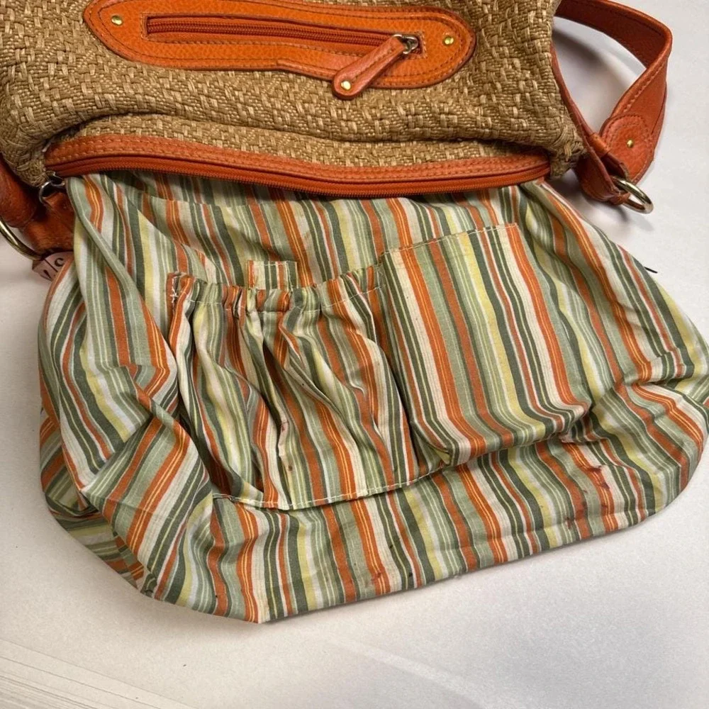 Vintage Y2K Stone Mountain Straw & Leather Hobo Bag‎